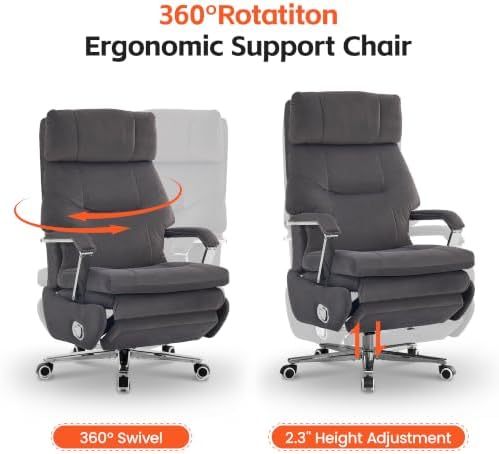 HUBSON 360° Swivel Big and Tall Velvet Executive Office Chairs, Dark Grey