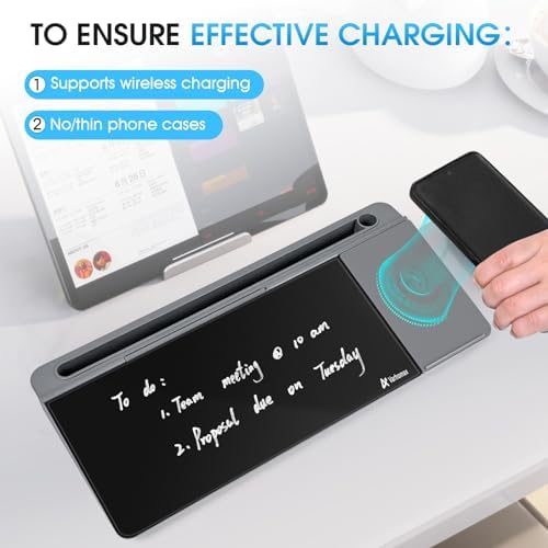 Varhomax Glass Desk Whiteboard with Wireless Charger, Desktop Organizer