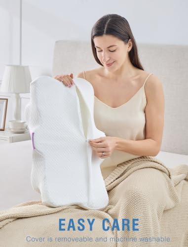 DISSA Cervical Neck Pillow for Side Sleepers Ergonomic Contour Memory Foam Pillow with Adjustable Orthopedic Neck Support for Pain Relief - Gift for Christmas & Birthdays - Purple