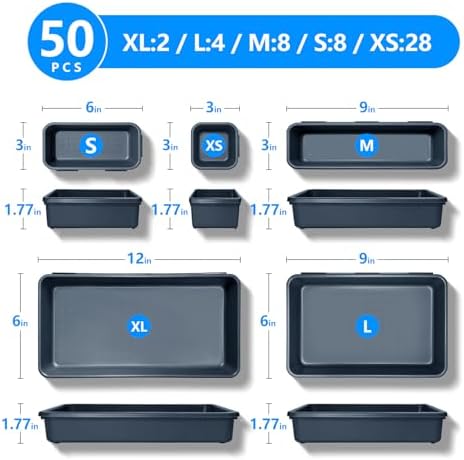[50PCS IN 5 SIZE] Tool Box Organizer Tray, Toolbox Organizers, Tool Desk Drawer Organizer, Tool Organizers and Storage for Rolling Tool Chest Cart Cabinet Workbench Drill Bit Parts