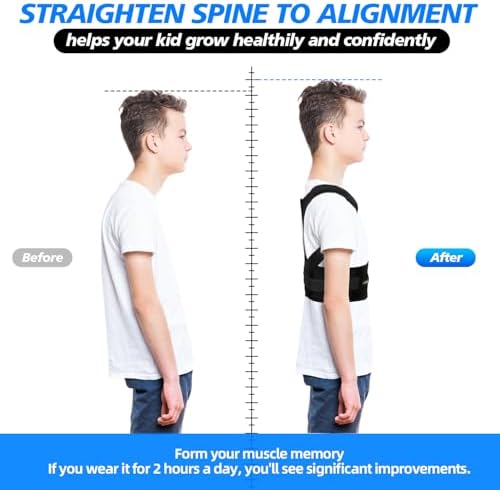 Lexniush Posture Corrector for Kids Teenagers, Updated Adjustable Upper Back Posture Brace for Boys/Girls, Breathable Back Support Braces for Scoliosis, Hunchback, Pain Relief, Spine Corrector, M