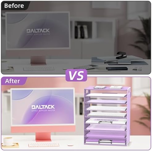 DALTACK 9-Tier Paper Letter Tray Desk Organizer with Handles, Mesh File Holder Organization, Paper Sorter Desk Organizer for Office Home School, Purple 2 Pack