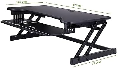 Standing Desk Converter | Largest standing desk for tall people on the market | Wide 38 in Desk Riser Fits 2 Monitors with Sliding Keyboard Tray (Black, 38" Wide)