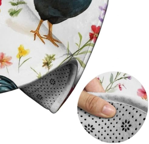 Soft Round Yoga Carpet, Office Chair Decor Round Mat for Carpet and Hardwood Floors Floral Flowers Chickens