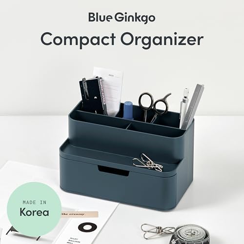 BLUE GINKGO Compact Desk Organizer, Blue, Made in Korea