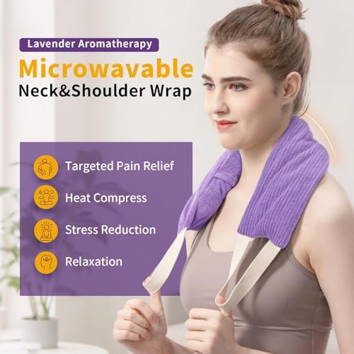Neck Heating Pad Microwavable with Machine Washable Cover Weighted Microwave Heating Pad Neck Wrap for Shoulder Back Pain Relief, Warm Rice Bag Pack for Cramps Hot Cold Therapy 1.5lbs Lavender Scented