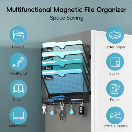 5 Tier Magnetic File Holder with Hooks for Letter Size Files