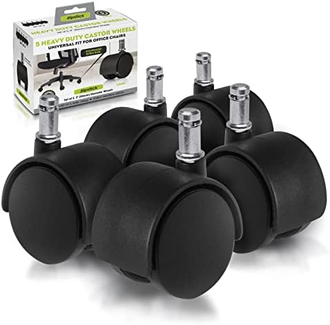 Slipstick CB682 2 Inch Replacement Office Chair Wheels (Set of 5 Casters) Universal Standard Size Stem 7/16 Inch x 7/8 Inch - Black Plastic