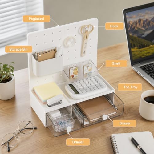 Comix Desk Organizer with Drawers, for Office Dorm Home, White