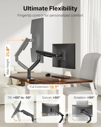 monTEK USB Monitor Arm for 17-57" Ultrawide, 59.4 lbs, Black