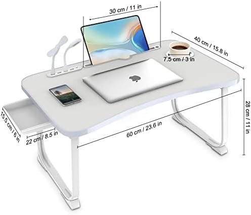 Fayquaze Laptop Bed Desk, Portable Foldable Lap Bed Table with USB Charge Port Storage Drawer and Cup Holder,Lap Desk Laptop Stand Tray Table Serving Tray for Eating, Reading and Working