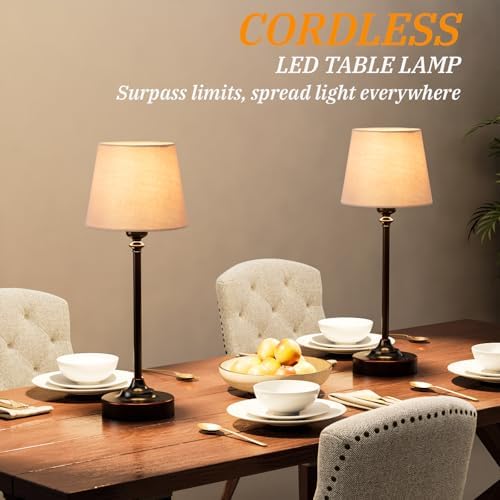 Cordless Table Lamp Rechargeable Bronze - 2 Pack Brass 4000mAH Battery Operated Lamp for Decor, 3000K Stepless Dimming Touch Control Wireless Lamp for Bedroom, Dining Table, Counter, Living Room