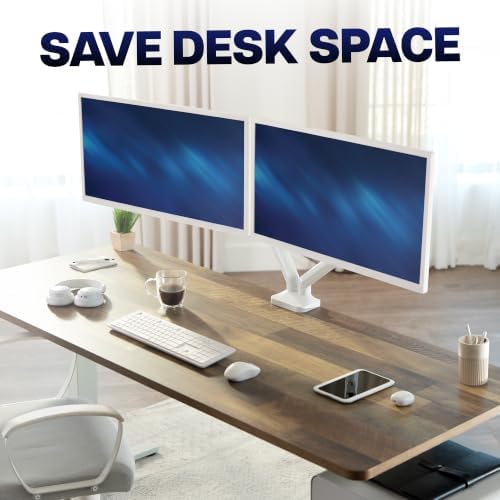 VIVO Dual Pneumatic Arm Ultra-Wide Monitor Mount for up to 35 inch Screens, Holds 26.4 lbs per Arm, Desk Mount Monitor Stand for 2 Ultrawides, White, STAND-V200OW