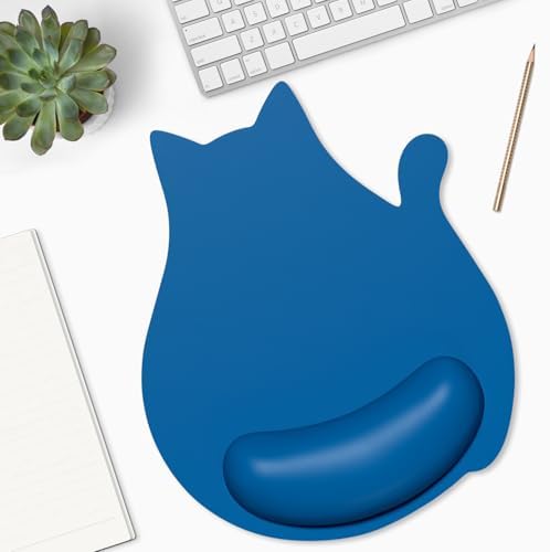 Ergonomic Mouse Pad with Wrist Rest, Cute Cat Memory Foam Padded Pain Relief Non-Slip Wrist Support Mouse Mat for Gaming Work Computer Laptop, Funny Office Supplies Desk Accessory, Dark Blue