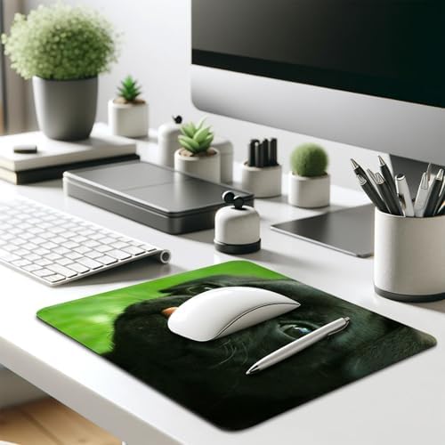 Cute Black Pug Puppy Tongue Out Close-Up Mouse Pad, Dog Stitched Desk Mat