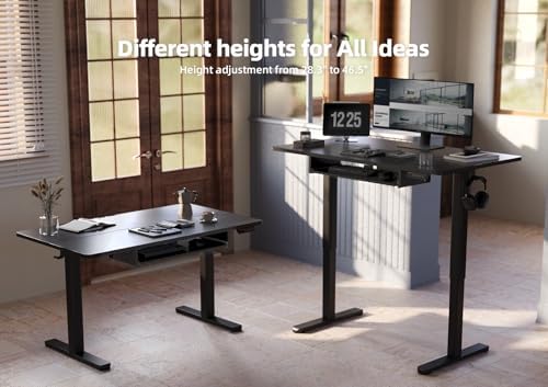 YDN Standing Desk 48 Inch Height Adjustable with Keyboard Tray Black