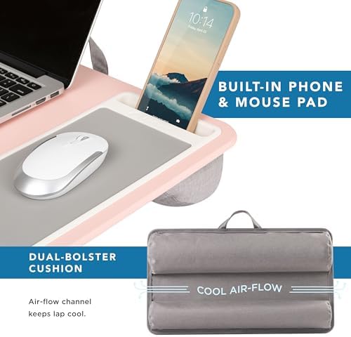 LAPGEAR Home Office Lap Desk – Pink, Fits 15.6” Laptops