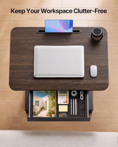 HUANUO 28" Mobile Standing Desk with Drawer and Charging Station