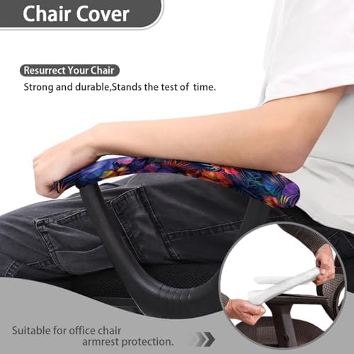 Tropical Hibiscus Printed Office Chair Armrest Covers Set of 2, Palm Tree Leaf Printed Stretchy Soft Office Chair Arms Rest Covers Arms Protector Covers for Office Computer Chair