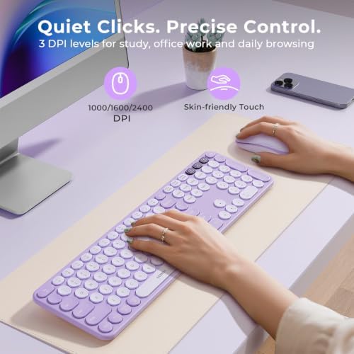 seenda COE202 Wireless Bluetooth Keyboard and Mouse Combo, Star Purple