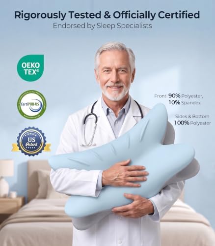 Cervical Neck Pillow for Pain Relief, Bed Pillows for Sleeping, Ergonomic Cooling Pillow, Orthopedic Contour Pillow for Side Back Stomach Sleepers (Sky Blue & Grey)