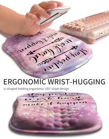 Hokafenle Ergonomic Wrist-hugging Mouse Pad Wrist Support, U-shaped Holding Wrist Rest Mousepad for Carpal Tunnel Pain Relief with Cushioned Memory Foam Slope Massage Bulge (10.2x8.3 in,Stay Positive)
