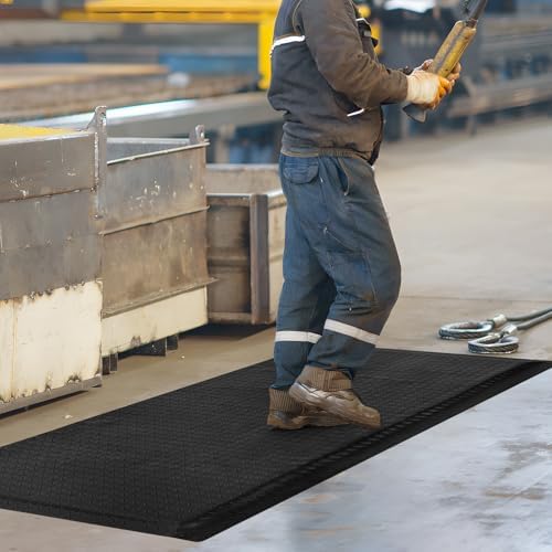 Nisorpa Anti Fatigue Mats Industrial 3' x 6' Ergonomic Standing Mat 15/16" Extra Thick Heavy Duty Commercial Diamond Plate Support Shop Floor Mat for Leg & Back Pain, Black