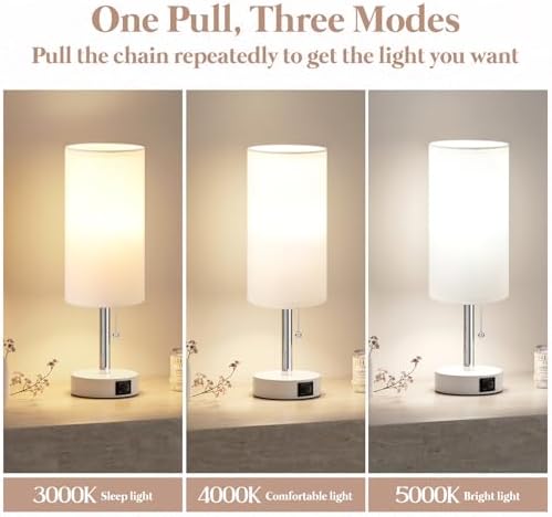 White Bedside Table Lamp for Bedroom - Small Nightstand Lamp for Girls
