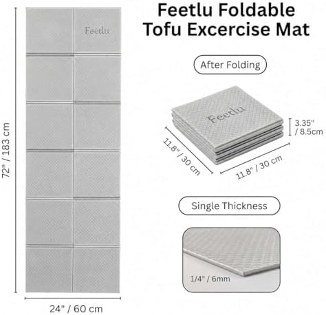 Foldable Yoga Mat, 72" x 24" x 6mm, Lightweight & Non-Slip