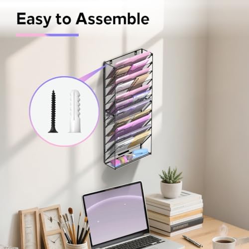 SUPEASY 12-Tier Wall File Organizer with Base, Wall Mounted File Holder