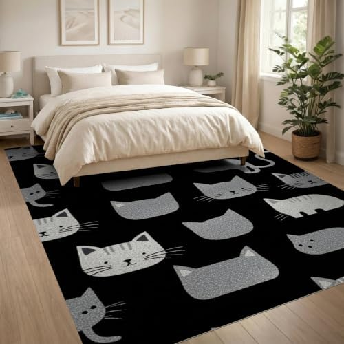 8'x10' Midnight Black Cat with Silver Accents Ultra-Soft Area Rug