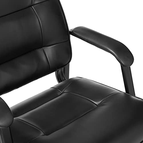Amazon Basics Classic Faux Leather Office Desk Chair with Armrests, Metal Frame, Black, 27.4D x 23.6W x 35.8H in