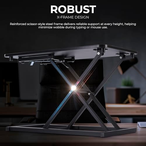 Keyboard and Mouse Riser, Height Adjustable Standing Desk Converter, 24 x 12 Inch Computer Keyboard Stand with Stable X-Frame, Ergonomic Desktop Riser for Laptop, Typing & Office Work