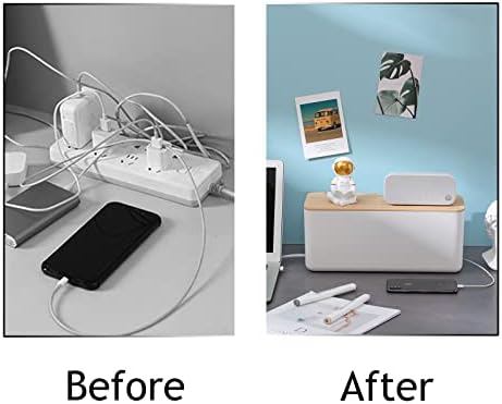 Changsuo Wall Mount Cable Management Box LargeCable Organizer Box for Extension Cord Power Stripe Surge Protector Wire Management Concealer Organizer Cover Hider for Desktop (Large, White)