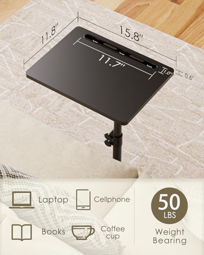 Masupu Sofa Arm Tray Table - 360° Swivel Height Adjustable End Table, Small Snack Side Table for Couch, C Shaped Table for Bed, Chair or TV Tray Table(Black)