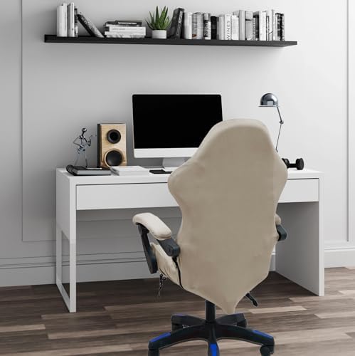 Gaming Chair Cover Set with Armrest Covers, Velvet Stretch Slipcover 1-Piece Form Fit Cover & Chair Armres Covers Included（no Chair） (Champagne Gray)