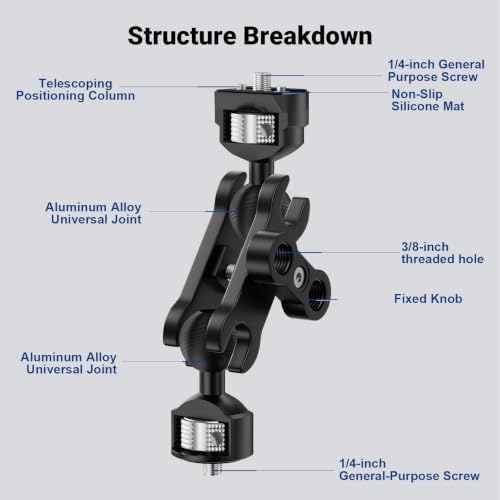 Dual Ball Heads Magic Arm Camera Monitor Mount 1/4"-20