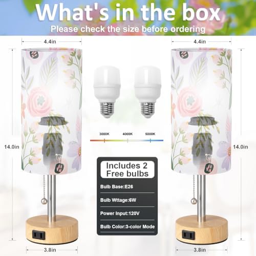 Flower Bedside Table Lamps Set of 2 - Bedroom Lamp for Desk, AC Outlet
