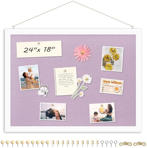 DOLLAR BOSS Double-Sided Bulletin Boards with Linen, 24"x18" Cork Board, Purple