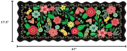 Arenarug Scalloped Black Kitchen Mats for Floor Cushioned Anti Fatigue Kitchen Mats Rugs Waterproof Non Slip Farmhouse Boho Floral Comfort Foam Standing Mat for Sink Laundry, 17.3x47