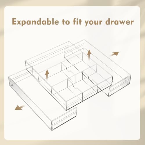 Briwooody 2 Pcs Acrylic Drawer Organizer, 12 x 18 x 2.1'', 8 Compartments