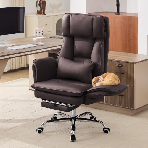 Big and Tall Office Chair, Footrest & Flip Armrest for Pets, Dark Brown