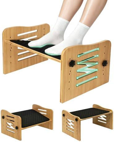 MYPLACE Ergonomic Foot Rest for Under Desk at Work - Bamboo Adjustable Under Desk Footrest with 7 Positions - Foot Stool with Massage Surface - Leg Rest for Office Desk Chair，Home，Gaming Accessories