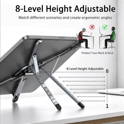 Foldable Laptop Stand with Magnetic Phone Holder, Gray