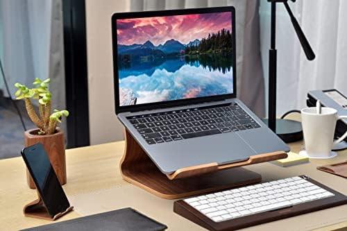 SAMDI Laptop Stand Wood, Wooden Cooling Computer Holder, Notebooks Desktop Mount for MacBook Air, Pro 13 15, iPad Pro 12.9, Dell XPS, Surface, Chromebook 11 to 17 (Walnut)
