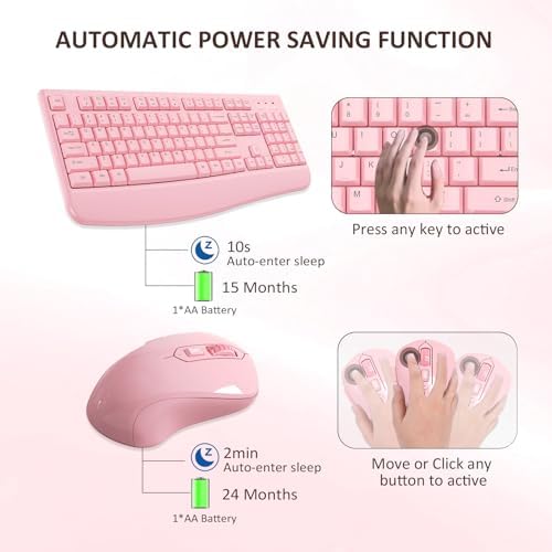 QUASIO Wireless Keyboard Mouse Combo, Windows & Mac Compatible (Pink)