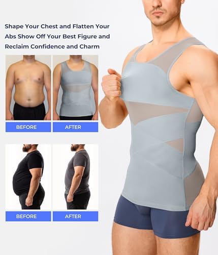 TAILONG Men's Compression Shirt for Body Shaper Slimming Vest Tight Tummy Underwear Tank Top