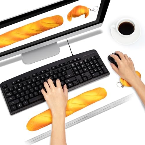 Soft Toast Bread Baguette Shape Anti-Skid Keyboard Wrist Rest Support for Office,Computer,Laptop& Mac,Slow Bounces Back Foam for Easy Typing & Pain Relief