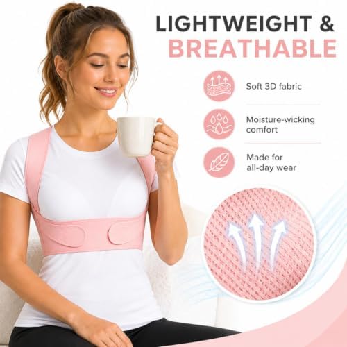 Back Brace Posture Corrector for Women, Invisible Under Clothes for Office and Daily Wear, Adjustable Upper Back Support for Slouching, Rounded Shoulders, Neck and Shoulder Comfort