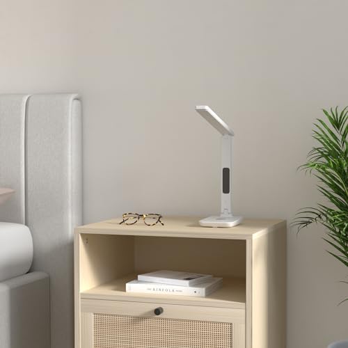 LED Desk Lamp with Wireless Charger, USB Charging Port, Office Table Lamp with Clock, Alarm, Date, Temperature for Home Office, White